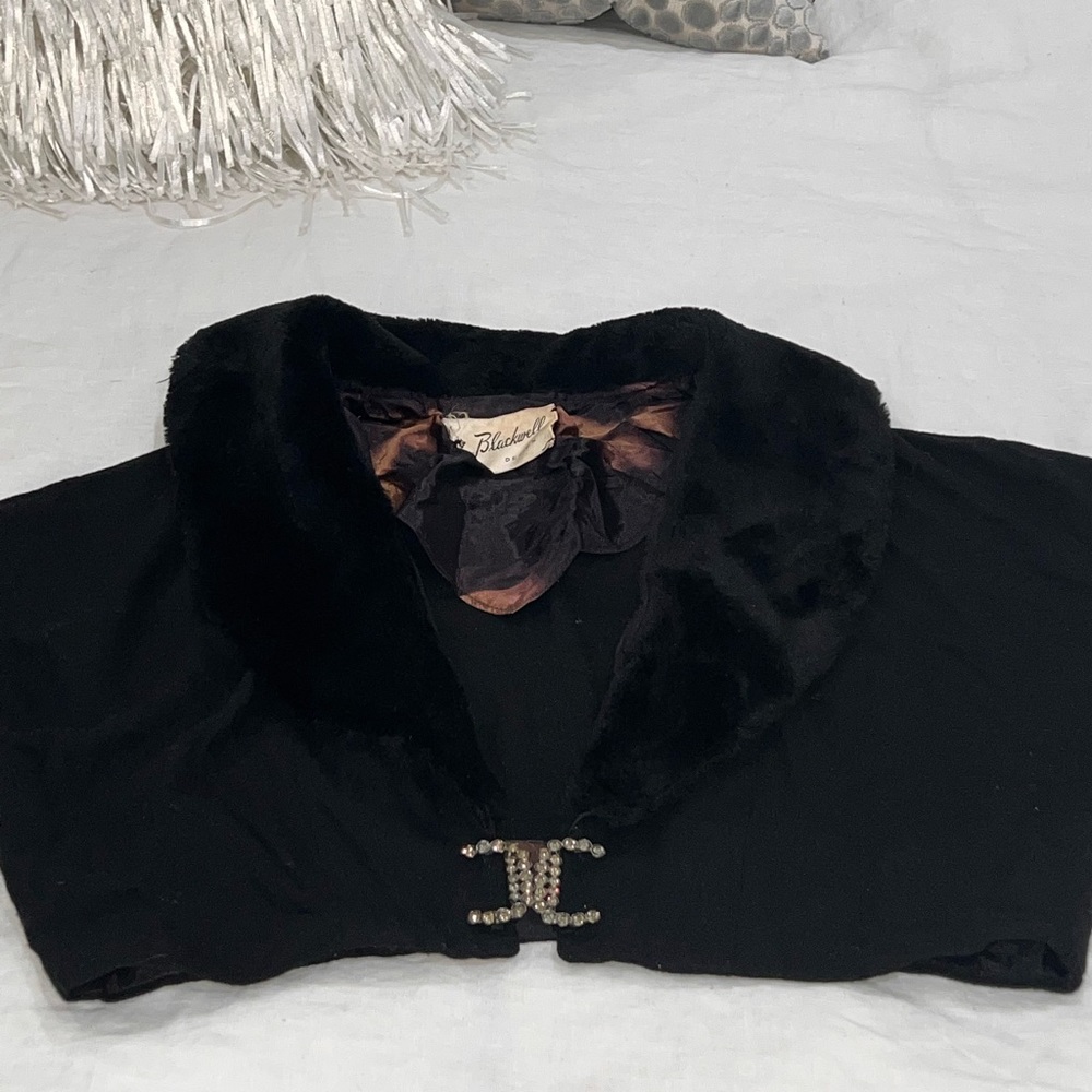 Vintage 1960”s Mr. Blackwell Black Faux Fur Jacket Size Small